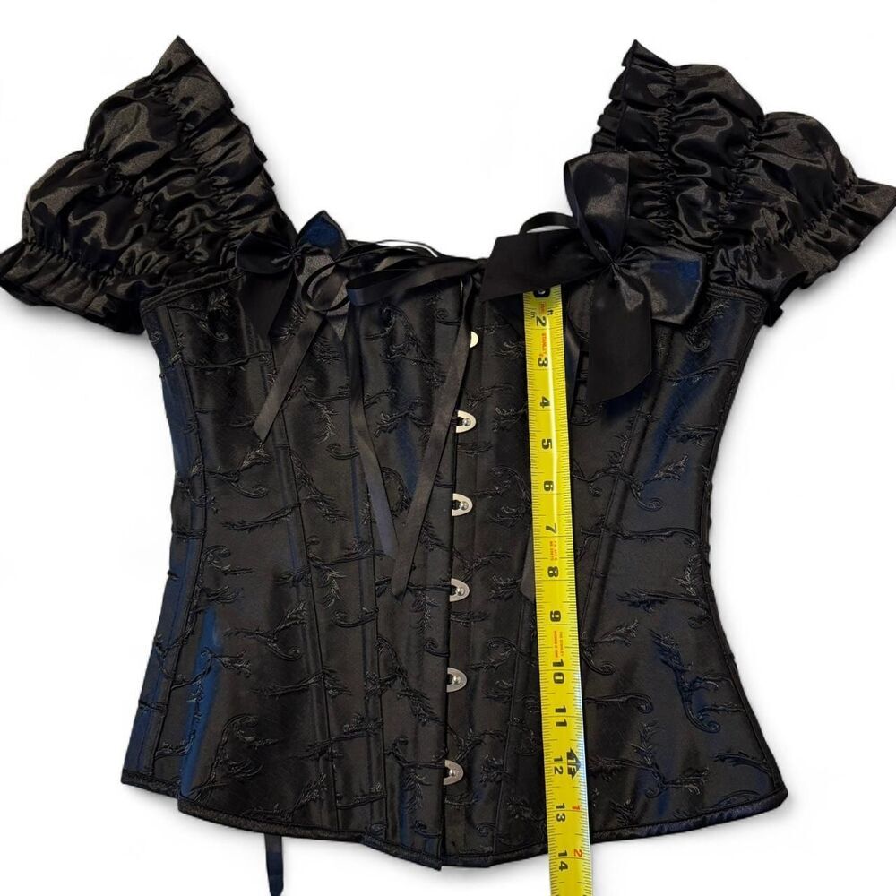 Luxurious Vintage-Inspired Gothic Corset Top – Satin Sleeves, Embroidered Detail - Picture 6 of 9